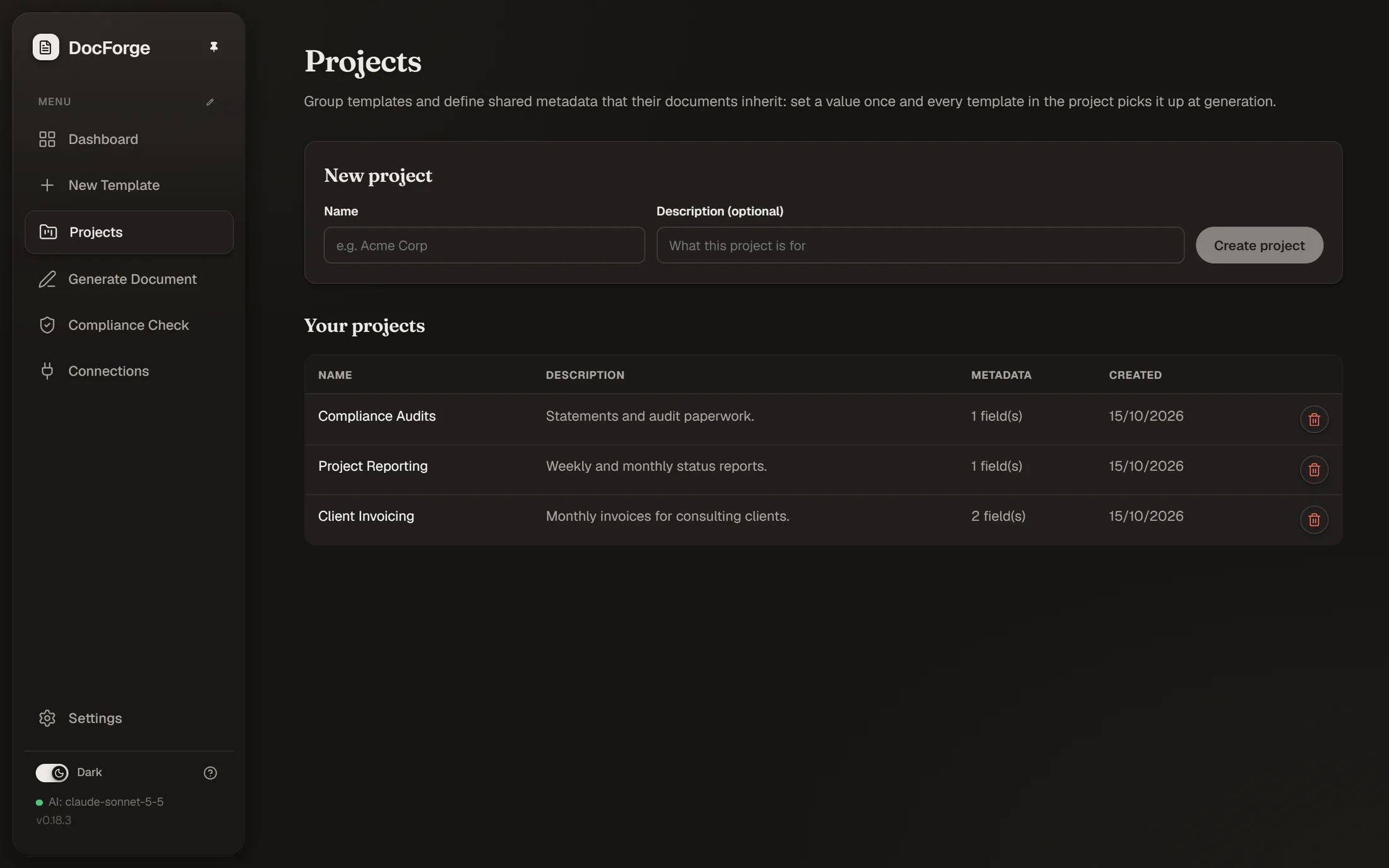 Projects grouping templates
