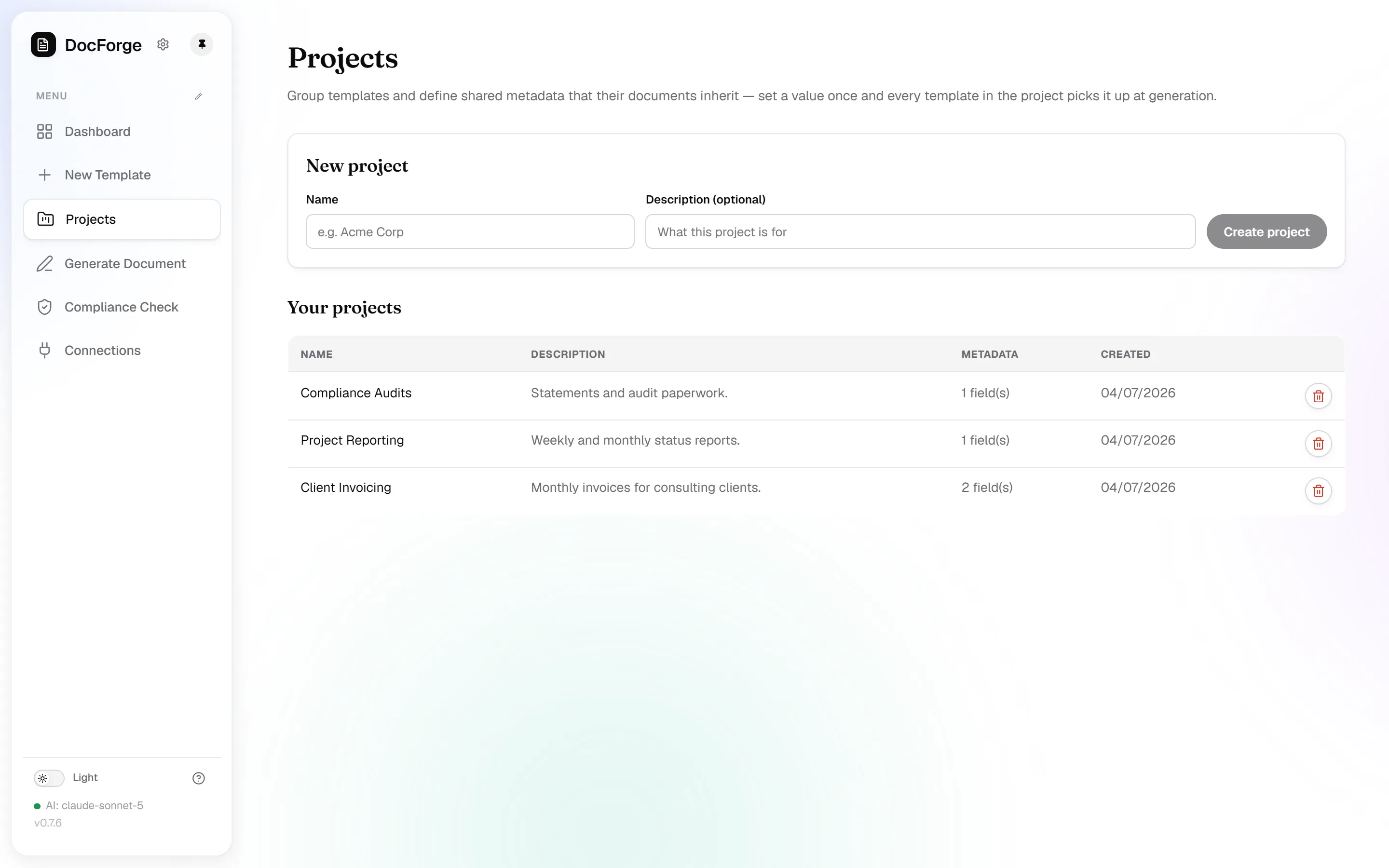 Projects grouping templates
